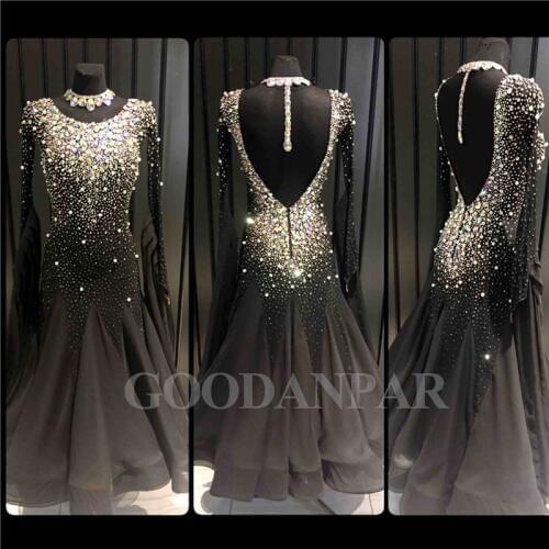 Ballroom Dancing Dress Newest Design Woman Modern Waltz Tango Dance Dress standard sexy dress black Long Sleeve spandex