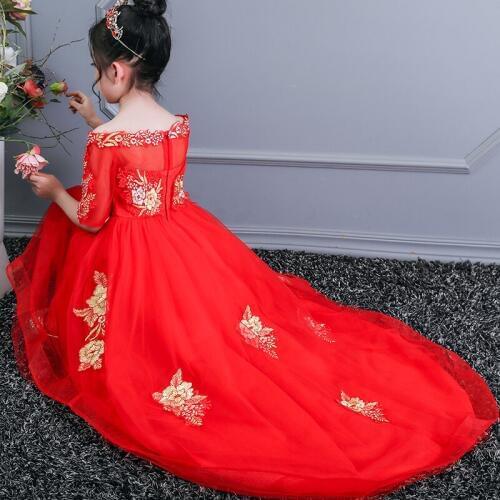 Girls Dresses For Wedding Tulle Lace Long Girl Dress Party Pageant Dress Children Princess Costume For Kids elegant Prom Dress