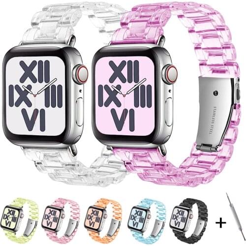 Resin Watch strap for apple watch 6 5 4 band 42mm 38mm correa transparent steel for iwatch 6 series 5 4 3/2 watchband 44mm 40mm