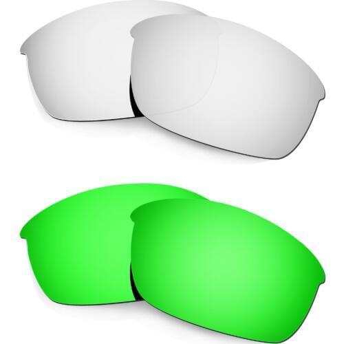 2 PairsHKUCO For Flak Jacket Sunglasses Polarized Replacement Lenses Silver & Emerald Green Increase Clarity