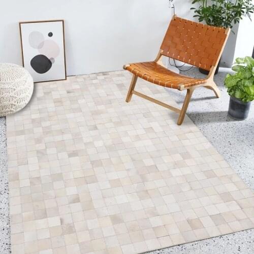 Handmade real cow leather stitching carpet geometric living room coffee table mat bedroom cow fur advanced carpet