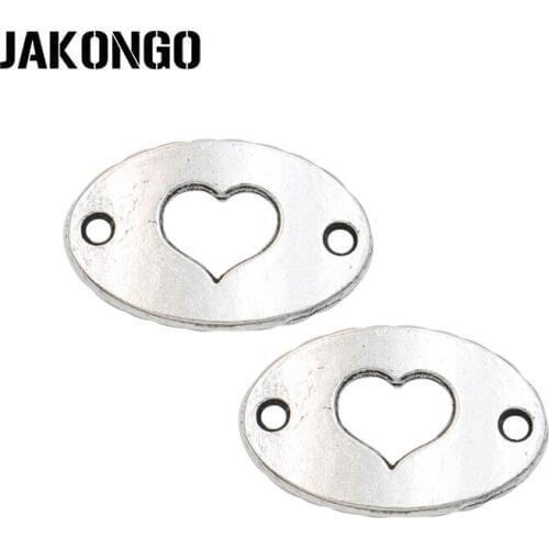 JAKONGO Antique Silver Plated Heart Love Connectors for Jewelry Making Findings Accessories DIY Handmade 22x13mm 10pcs/lot