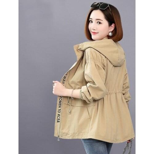 Solid color Slim Casual Windbreaker Women 2021 Spring Autumn New Korean All-match Hooded Coat Plus size Zipper Female Outwear