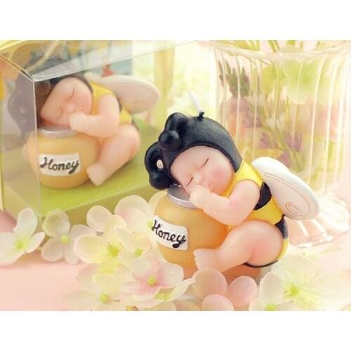 10pcs Honey Bee Baby Candle For Wedding Baby Shower Birthday Souvenirs Gifts Favor Packaged with Box Ribbon