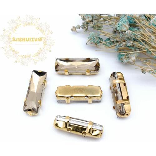 5*10mm 5*15mm 20pcs Light coffee Rectangular Crystal Glass Sewing Rhinestones with gold Claw Diy wedding Dress and Bags