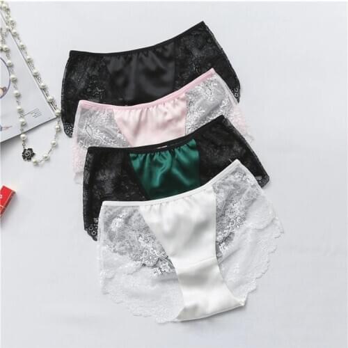 100% silk satin with lace sexy lady underwear,girl pink plain white black green panties,natural silk soft suitable women knicker