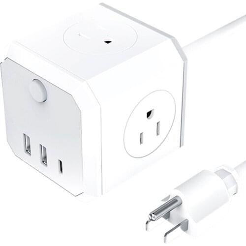 Power Strip with USB 1.8M Extension Cable, USB with 3 Sockets and 3 USB Ports, Portable Design, US Plug