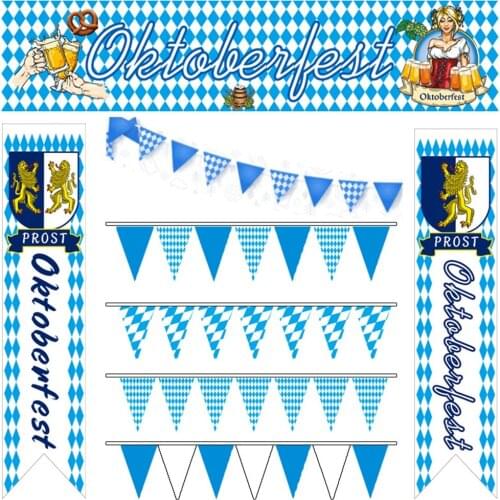 The Munich Oktoberfest Decoration Flag Event Party Decorations Beer Flag Door Hanging White and Blue Bunting Decorative Pennant