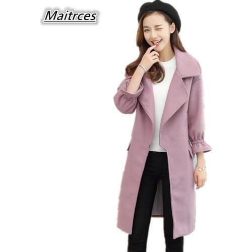 2018 Spring Autumn Womens Wool Coat New Fashion Long Woolen Coat Slim Female Autumn Winter Wool Coat NZ007