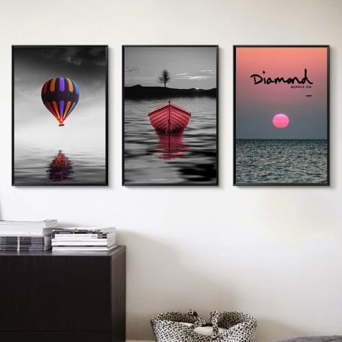 Hot Air Balloon Picture Home Decor Nordic Canvas Painting Wall Art Scenery Sea and Boat Decor Posters and Prints for Living Room