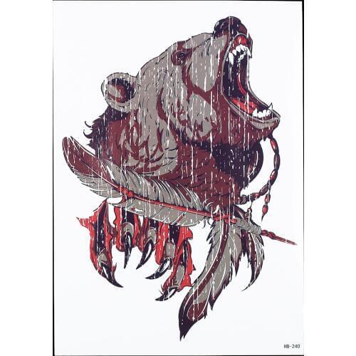 1 Sheet Fake Women Men Body Back Art Temporary Tattoo Sticker HB240 Bear Feather Claw Pattern Water Transfer Tattoo Makeup Decal
