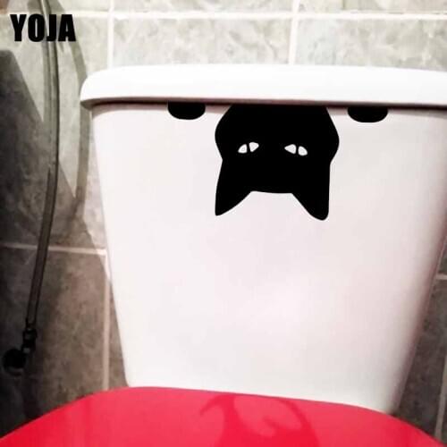 YOJA 24.1X12.5CM Cute Climbing Cat Toilet Seat Sticker Bedroom Home Wall Decal T5-0030