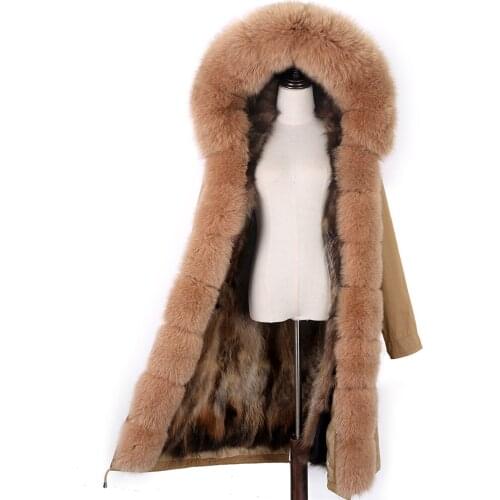2021 New Women Jacket Real Fox Fur Coat Winter Womens Coats Raccoon Fur Collar Hood Natural Fox Fur Liner Waterproof Woman Parka