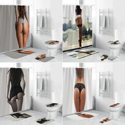 Women Nude Sexy Ass 3d Shower Curtain Busty Hips and Tiny Waists Pattern Bathroom Curtains Toilet Cover Mat Non-Slip Rug Sets