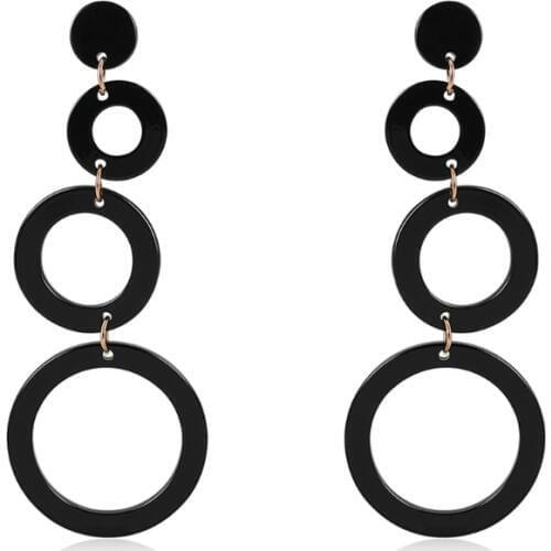 Women Jewelry Earrings Acrylic Black Rings Dangle Long Drop Ethnic Fashion Girls