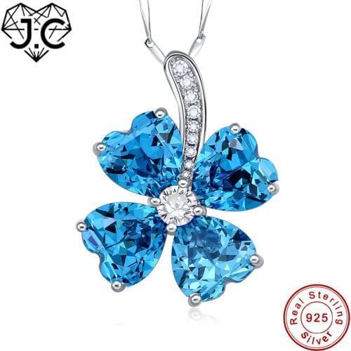 J.C Wholesale Lucky Clover Women Party Dating Ladys Blue Topaz Solid 100% 925 Sterling Silver Necklace Fine Jewelry for Lover