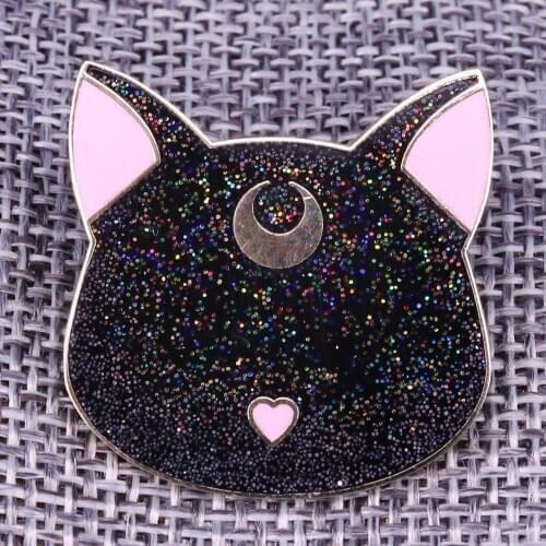 Luna Sailormoon Black Cat Glitter Badge Anime Tv Cartoon Figure Crying Insecure Kitty Decor