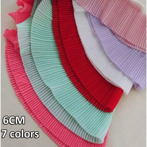 1Meter 6CM Wide Pleated Lace Pink Red Collar Ribbon Chiffon Ruffle Trim Dress Skirts Hem Splice Sewing Fringe Decor