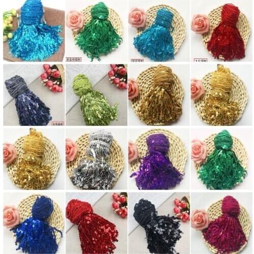 15cm width glitter 7mm sequins Tassel Fringe Trimming Lace Fabric Latin stage dance skirts garments DIY Accessories FH24-2