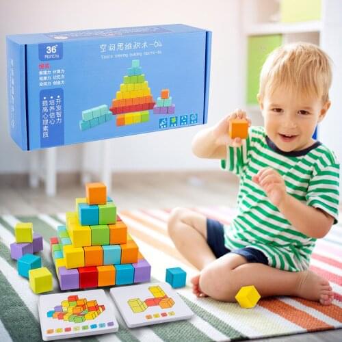 16/64pcs Wooden Cubes Blocks Dice Stacking Block Sets Spatial Imagination Educational Toys Brain Teaser Puzzles for Kids