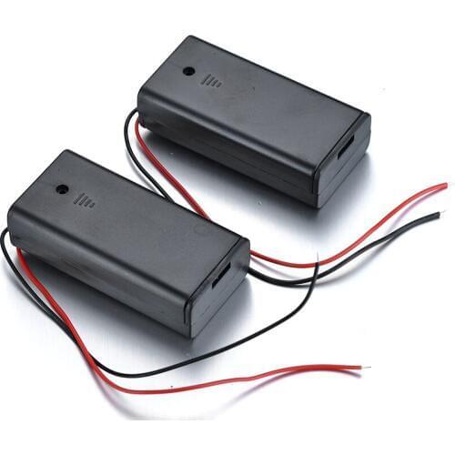 2pcs ABS Plastic&Nickel Copper 3V Wire Leads Battery Holder With Switch and Cover for 2AA Alkalescent or Rechargeable Batteries