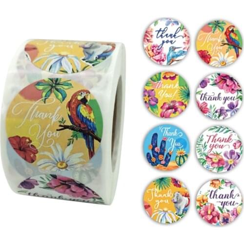 3.8cm/1.5inch Animal Thank You Flower Stickers For Stationery Decoration Scrapbooking Wrapping Bouquets Labels 100-500pcs