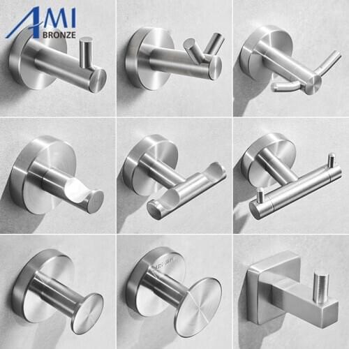 304 Brushed Stainless Steel Single Robe Hook Wall Mounted Towel Hook Clothes Hook Bathroom Hardware