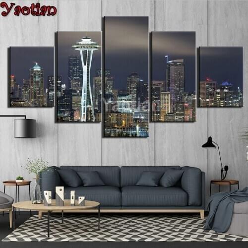 5 Panel London City Night View Diamond Painting Full Square Round Drill 5D Diy Diamond Embroidery Handicrafts Diamond Mosaic