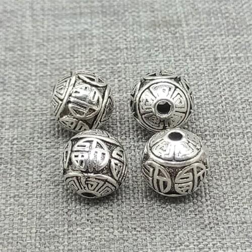 5 Pieces 925 Sterling Silver Good Fortune Beads Chinese Fu Lucky Luck Spacer