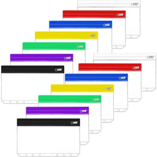 6PCS/Set A5 A6 6-Ring Binder Pockets with Metal Zipper for Notebook Binder Bags/Cash Envelopes/Bill Storage/Cards Management