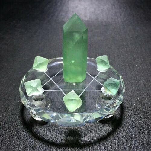 8cm Natural crystal fluorite wand reiki stone with plate A set seven star array