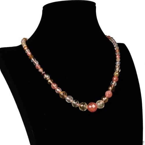 Watermelon crystal 6-14mm Round Bead Faceted Tower Necklace DIY Design Jewelry Women Clothing With Festival Birthday Gifts 18"