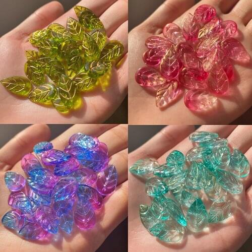 60pcs Leaf Lampwork Crystal Multi Gradient Color Czech Glass Beads For Jewelry Making Handmade DIY Accessories Hairpin 18x11x3mm