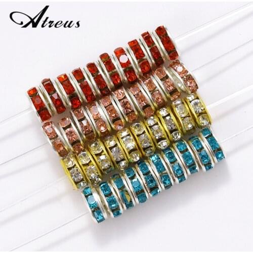 50pcs/lot 4/5/6/8/10mm Gold Rhinestone Rondelles Crystal Bead Loose Spacer Beads for Women DIY Jewelry Making Accessories