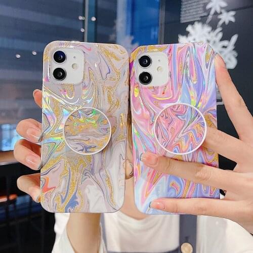 New for IPhone12promax Dazzling Glitter with Foldable Stand Anti-Fall Back Cover for IPhone X XR XS 11 Pro Max Grip Phone Case
