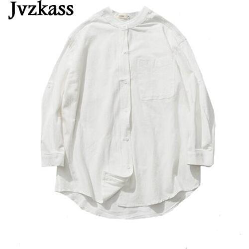 Jvzkass 2018 spring Hong Kong taste shirt female long-sleeved loose wild student couple collar collar sleeves cotton shirt Z162