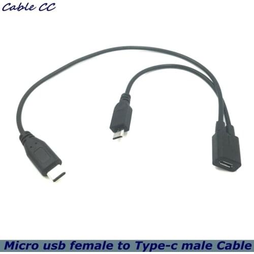 Cable Micro USB Female to USB-C Type C USB 3.1 & Micro USB Male Splitter Extension Charge Cable
