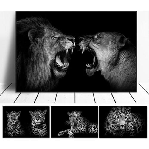 Abstract Black and White Lion Thunder Canvas Art Leopard Animal Painting Cuadros Posters and Prints Wall Picture for Living Room