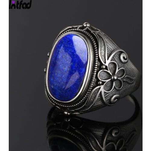 High Quality Sterling Silver 925 Ring Natural 11x17MM Oval Lapis Rings for Men Women Party Anniversary Gift Fine Jewelry