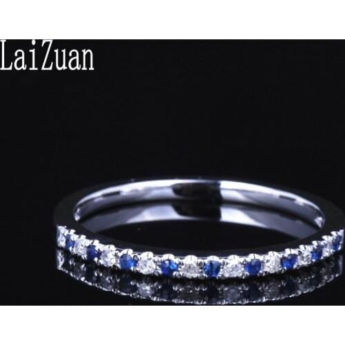 LaiZuan Solid 10K Rose Gold 0.2ct Round 100% Genuine Natural Diamonds & Sapphires Anniversary Wedding Women Elegant unique Ring