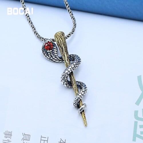 S925 Sterling Silver Retro Thai Silver Necklace Creative Cobra King Little Pendant Chainbone Chain Pendant Female
