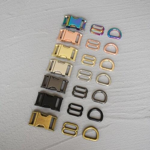 100 Sets 20mm Metal Belt Straps Adjust Slider Side Release Buckle D Ring DIY Accessory For Pet Dog Collar Dog Harness 20-3s8