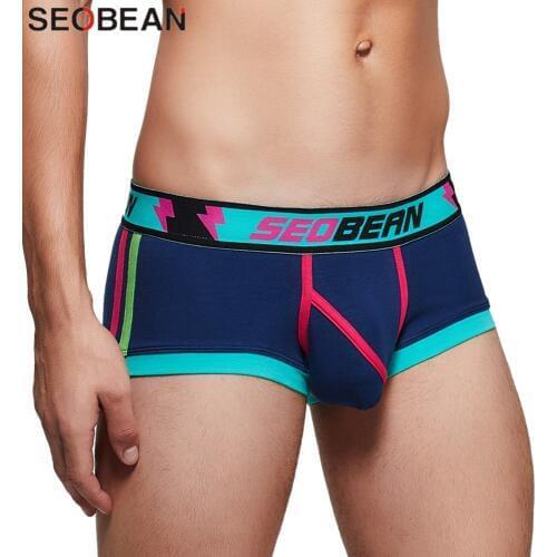 SEOBEAN Mens Underwear Boxers Low Waist Breathable Fashion Patchwork Boxer Shorts For Man U-convex Pouch Sexy Men Boxers