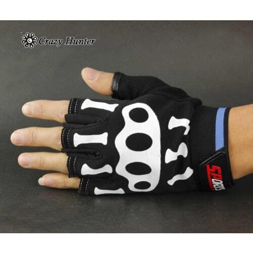 Mens Biker Rock Punk Competitive Training Sport Driving Skull Fingerless Gloves