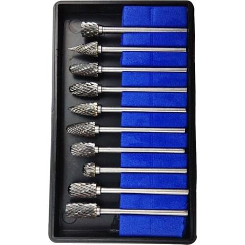 10 pcs Tungsten Carbide Rotary Burr Set Metalworking File Cutter with 3mm Shank/Double Cut Rotary Burr Cutter Tools Accessories