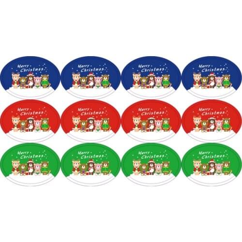 120pcs/Lot Cute Bear Oval Shaped Merry Christmas Cake Packaging Sealing Label Sticker Adhesive Gift Stationery Sticker