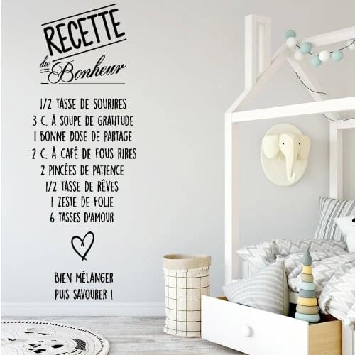 Wall Stickers Recette Du Bonheur Bien Mélanger Puis Savourer French Quotes Decals Mural Vinyl Bedroom Livingroom Decor RU2411