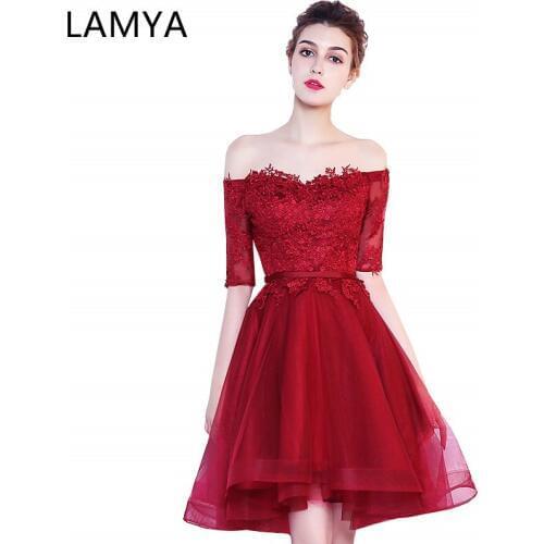 LAMYA Customizable Short Half Lace Sleeve Bridesmaid Dresses A Line Wedding Party Dress Boat Neck Special Occasion Gowns
