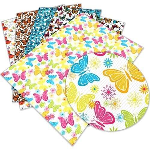 New Beautiful Butterfly Cartoon Printed Synthetic Faux Leather 30 cm x 136cm for Hair Bow Diy Decoration Crafts L286