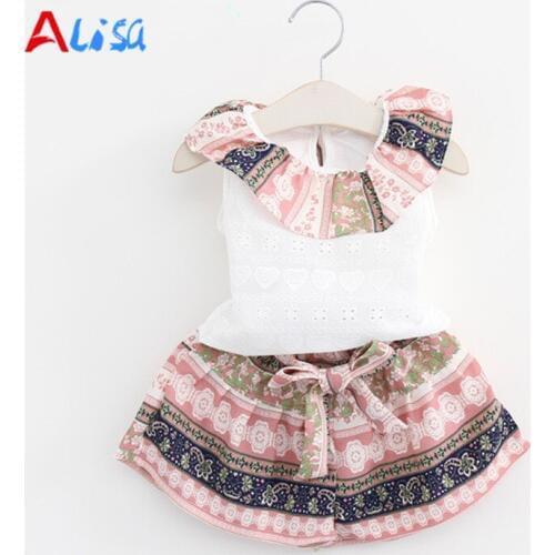 2016 Brand New Girls Fashion Clothing Sets Girls Clothes Kids Clothing Sets Sleeveless Whirte T-Shirt + Short 2Pcs Suits k1